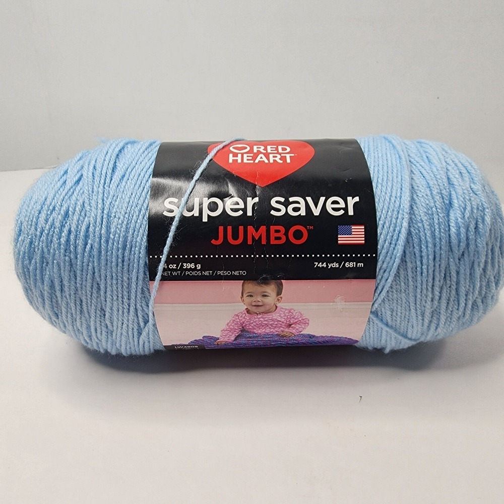 Red Heart Super Saver Jumbo Yarn-Light Blue 4 Medium Worsted Acrylic 744 yds